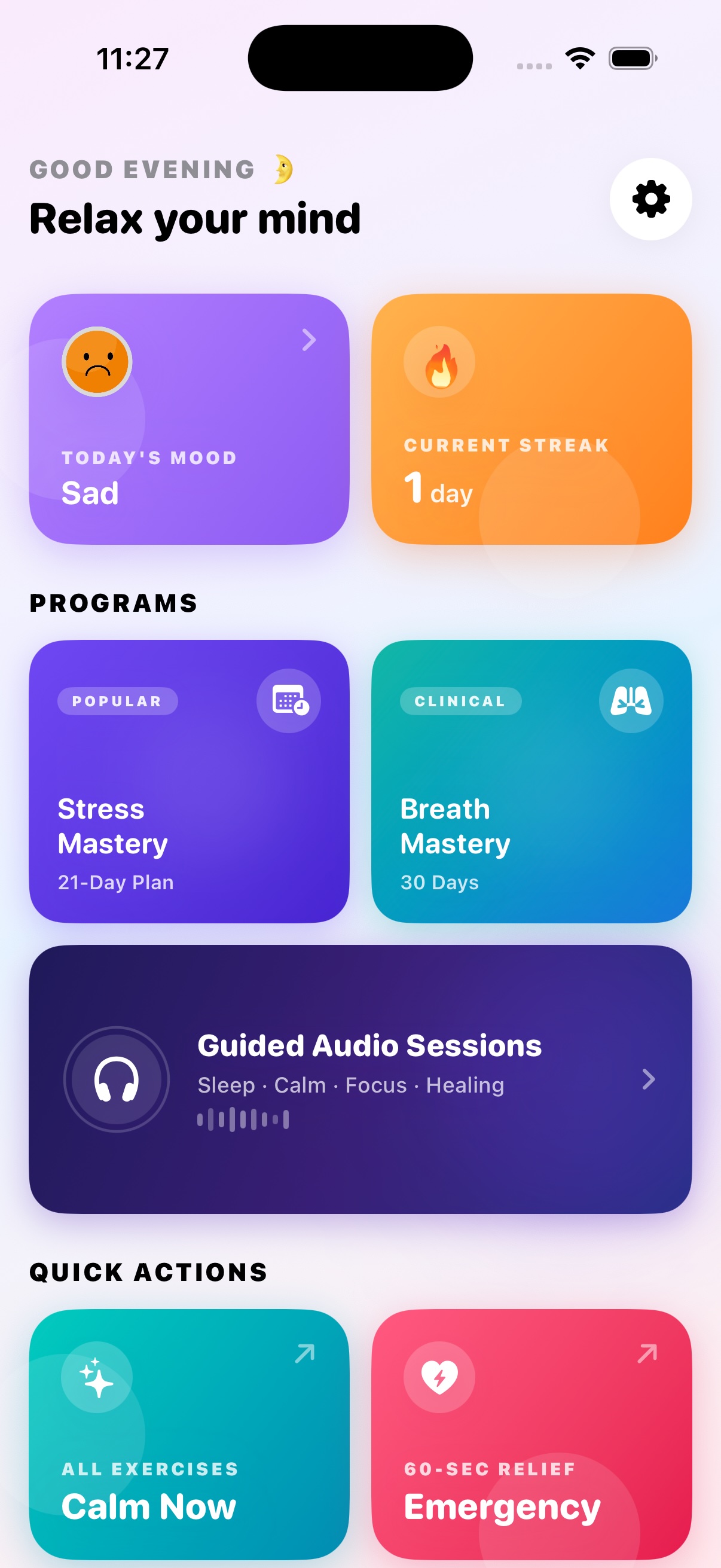 Relax Mind dashboard